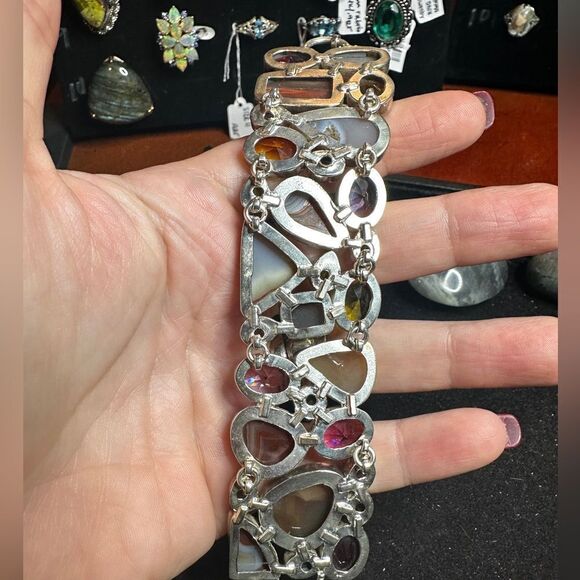 Incredible sterling silver, multi-stone (faceted and polished) bracelet! - Picture 12 of 16